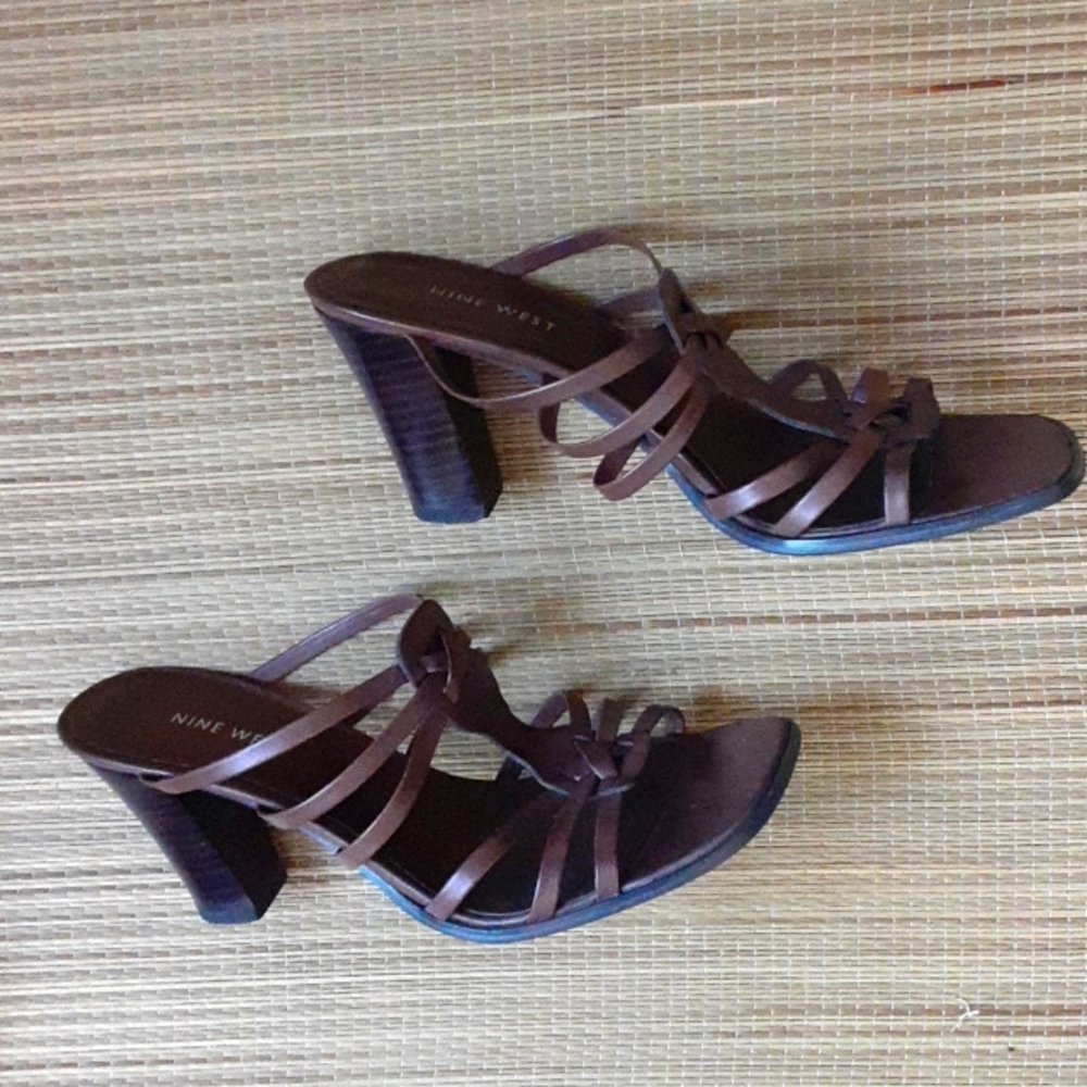 NineWest LatimeroBrownLeatherSize 7.5 Strappy 3.5"heel